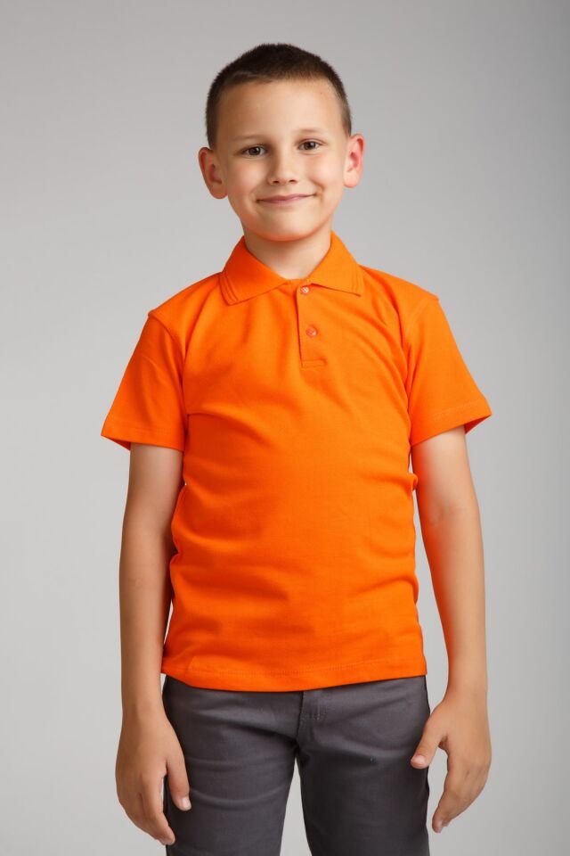 Erkek Çocuk Penye Polo Yaka Beyaz Okul T-shirt Turuncu - 6 Yaş