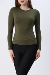 Kadın Kırmızı Yeni Sezon Bisiklet Yaka Body Haki - S