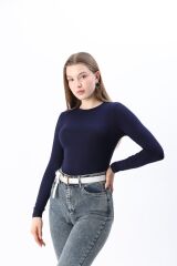 Kadın Kırmızı Yeni Sezon Bisiklet Yaka Body Lacivert - L