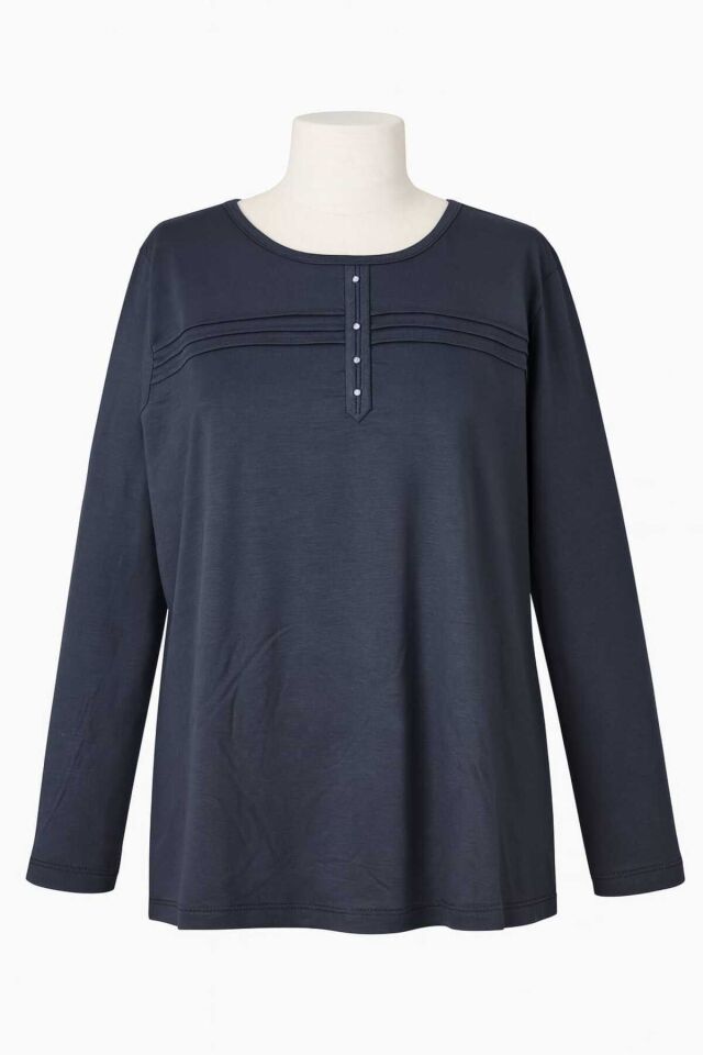 Kadın Likralı Büyük Beden Orta Yaş Ve Üzeri Füme Anne Penye Bluz Yeni Sezon Çizgili Şeritli Gri - 3XL