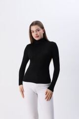 Kadın Beyaz Yeni Sezon Tam Boğazlı Balıkçı Yaka Penye Body Bluz Siyah - L