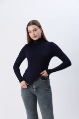 Kadın Beyaz Yeni Sezon Tam Boğazlı Balıkçı Yaka Penye Body Bluz Lacivert - M
