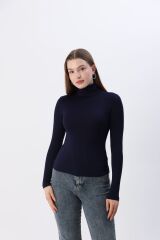Kadın Beyaz Yeni Sezon Tam Boğazlı Balıkçı Yaka Penye Body Bluz Lacivert - M