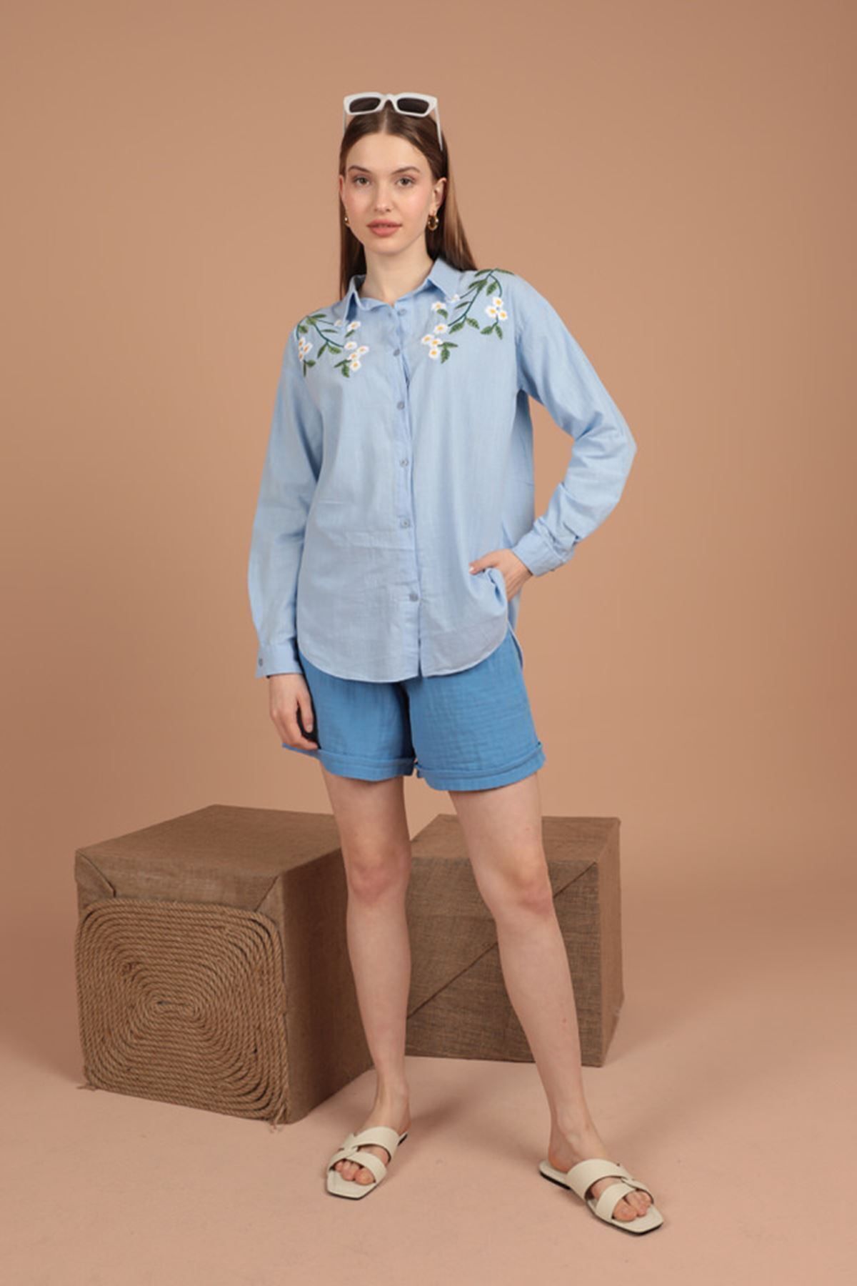 Müslin Kumaş Yazlık Kumaş Kadın Şort Siyah Yeni Sezon Mavi̇ - L