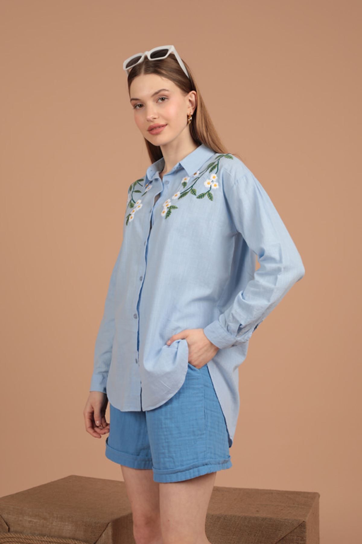 Müslin Kumaş Yazlık Kumaş Kadın Şort Siyah Yeni Sezon Mavi̇ - L