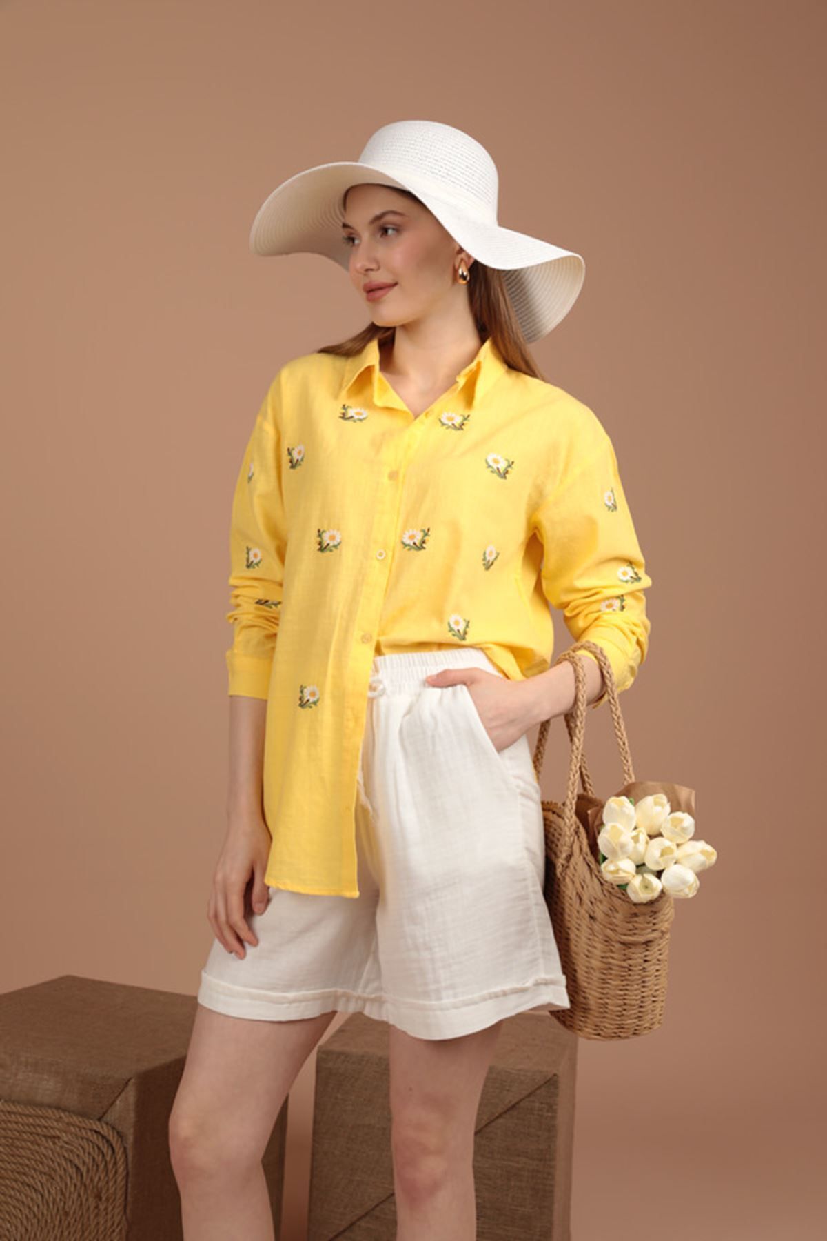 Müslin Kumaş Yazlık Kumaş Kadın Şort Siyah Yeni Sezon Ekru - XL