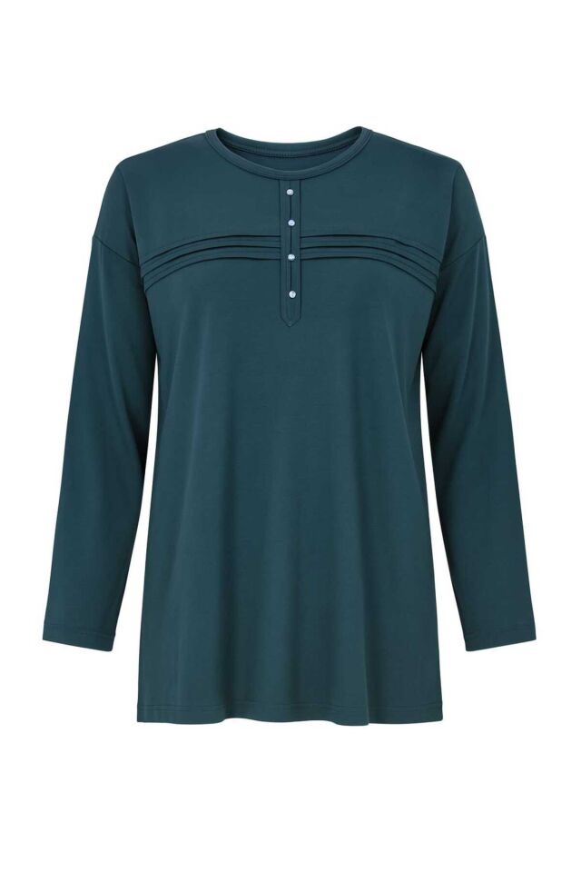 Kadın Likralı Büyük Beden Yeşil Anne Penye Bluz Yeni Sezon Çizgili Şeritli Yeşil - 4XL