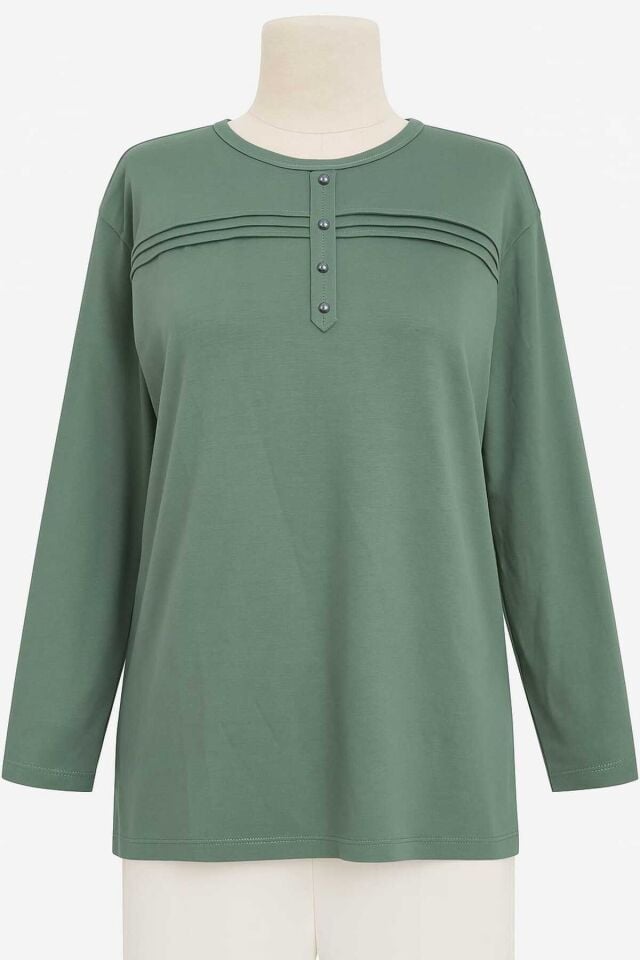 Kadın Likralı Büyük Beden Yeşil Anne Penye Bluz Yeni Sezon Çizgili Şeritli Çağla Yeşili - L