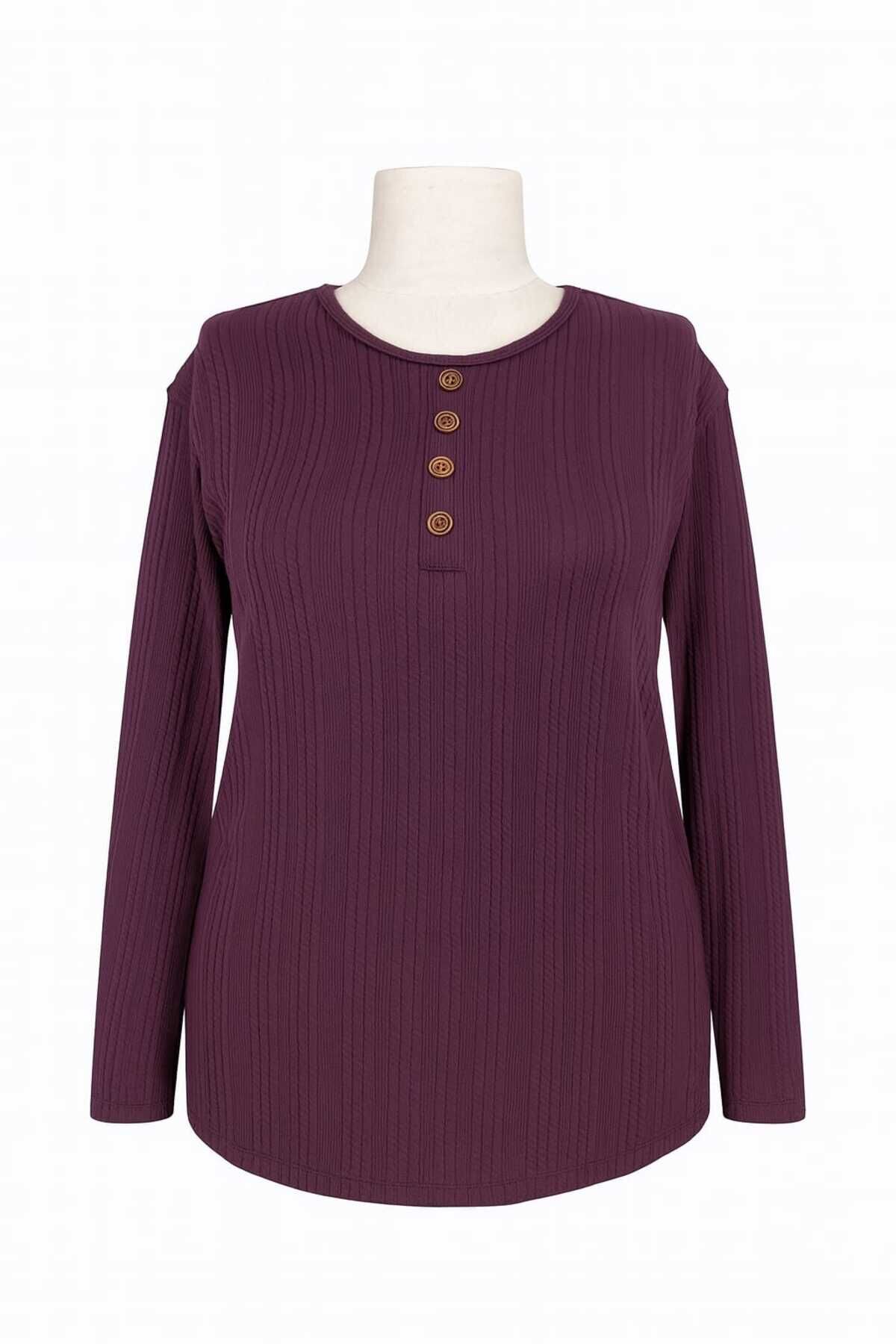 Kadın Likralı Orta Yaş Ve Üzeri Kışlık Triko Çağla Yeşili Anne Penye Bluz Yeni Sezon Burgu Desenli Mor - M
