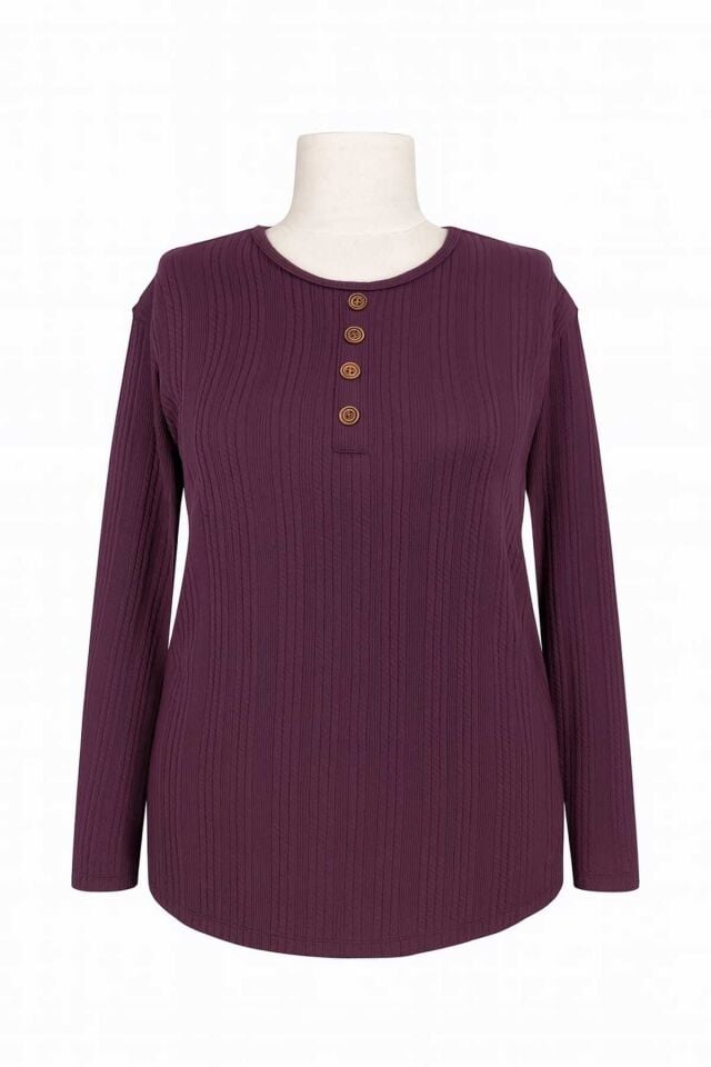 Kadın Likralı Orta Yaş Ve Üzeri Kışlık Triko Çağla Yeşili Anne Penye Bluz Yeni Sezon Burgu Desenli Mor - M
