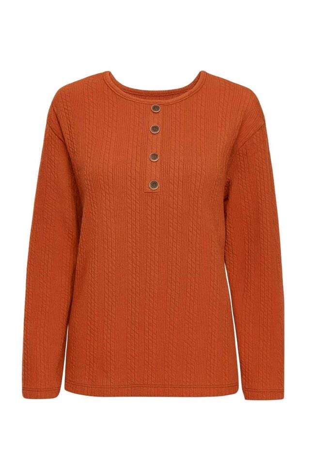 Kadın Likralı Orta Yaş Ve Üzeri Kışlık Triko Çağla Yeşili Anne Penye Bluz Yeni Sezon Burgu Desenli Kiremit - 2XL