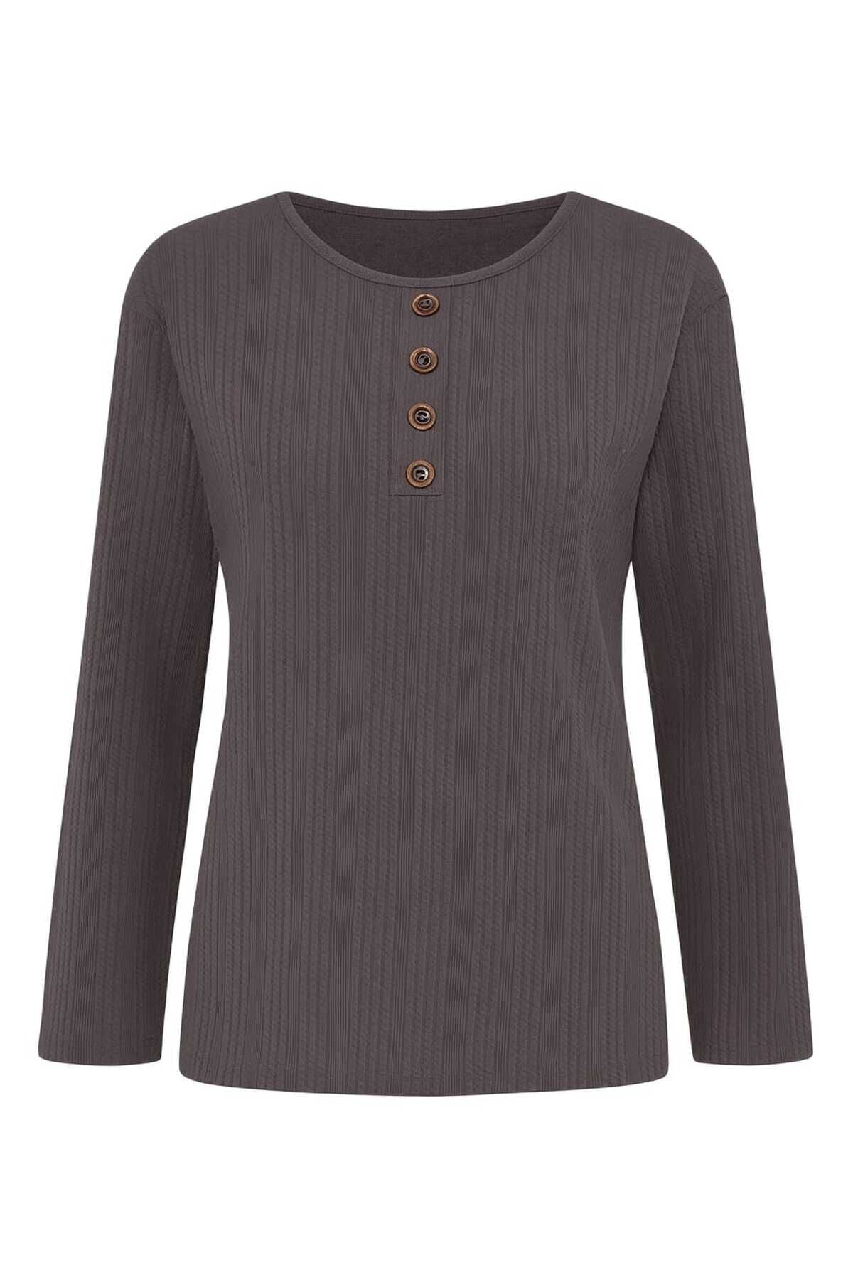 Kadın Likralı Orta Yaş Ve Üzeri Kışlık Triko Çağla Yeşili Anne Penye Bluz Yeni Sezon Burgu Desenli Gri - L