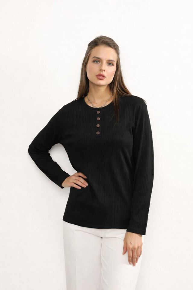 Kadın Likralı Orta Yaş Ve Üzeri Kışlık Triko Çağla Yeşili Anne Penye Bluz Yeni Sezon Burgu Desenli Siyah - M