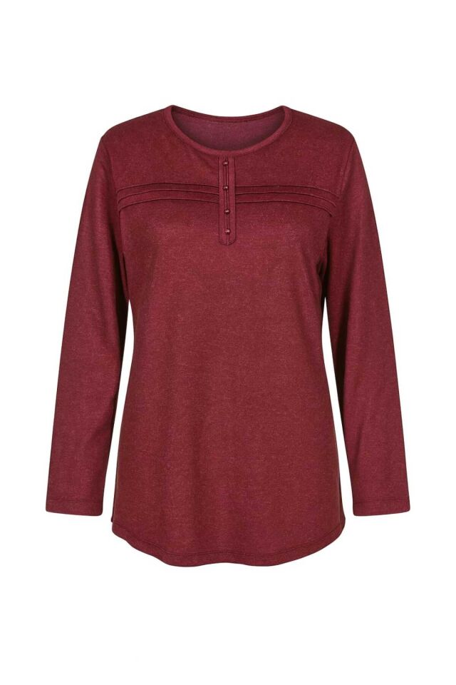 Kadın Kışlık Likralı Anne Penye Bluz Çizgili Şeritli Bordo - XL
