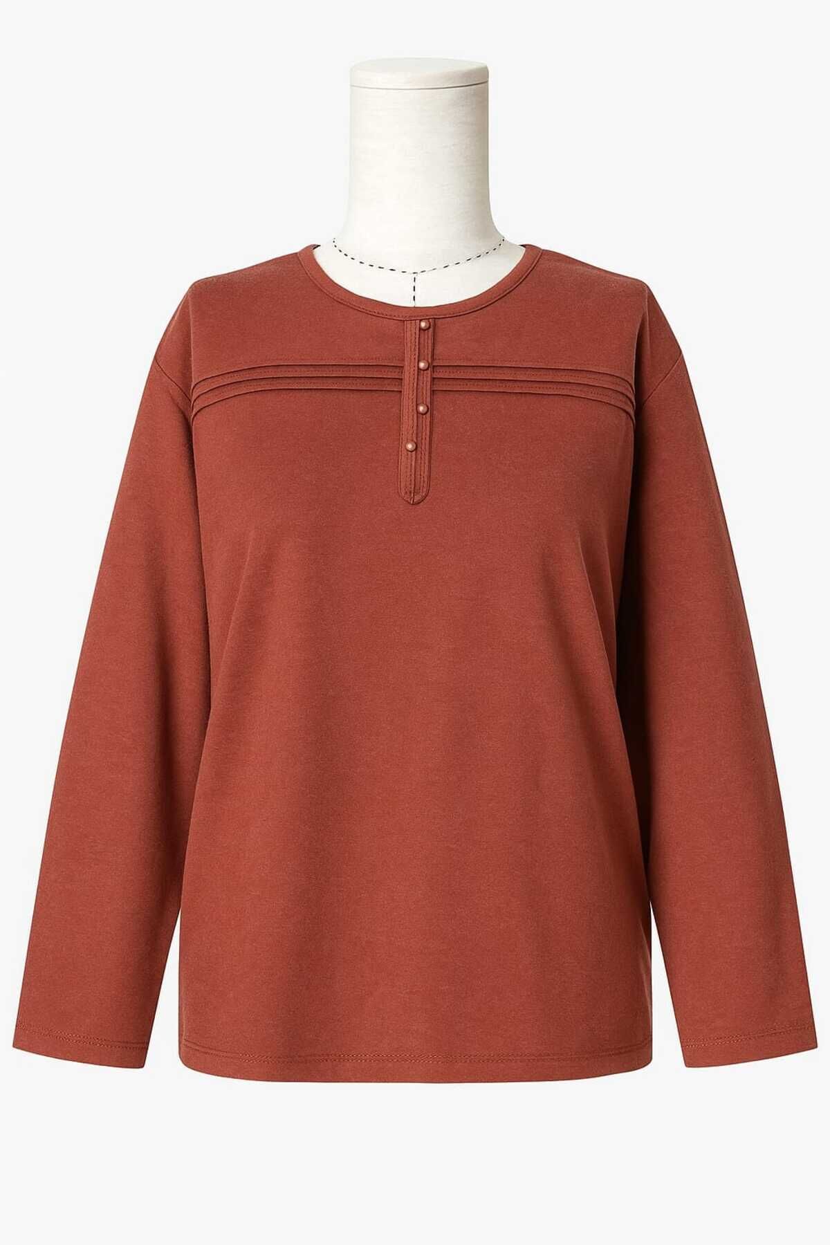 Kadın Kışlık Likralı Anne Penye Bluz Çizgili Şeritli Ki̇remi̇t - 3XL