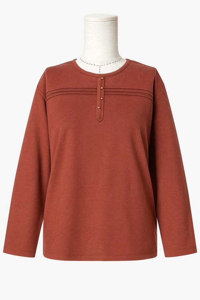 Kadın Kışlık Likralı Anne Penye Bluz Çizgili Şeritli Ki̇remi̇t - 3XL