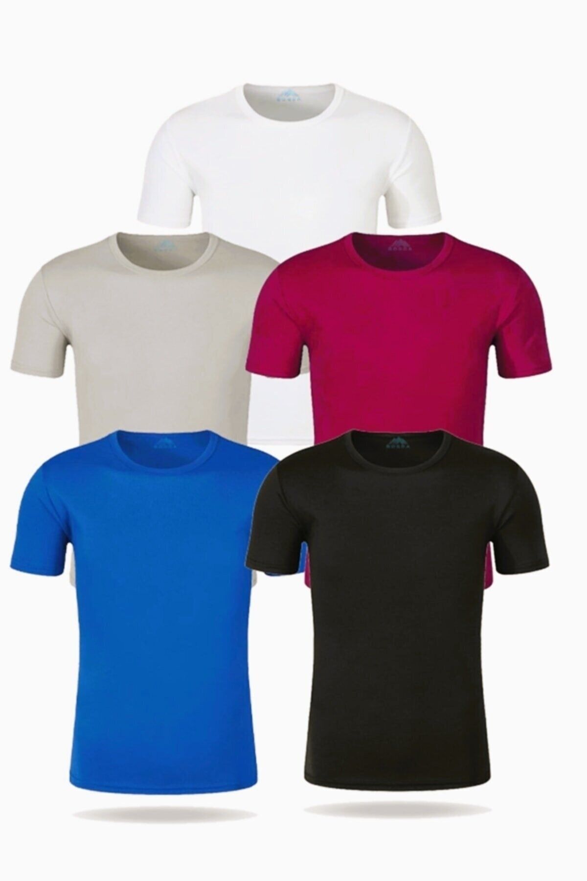 Erkek Düz Renk 5'li Paket Beyaz Gri Kırmızı Saks Siyah T-shirt Beyaz-Gr-Kirmizi-Saks-Si̇yah - 15-16 Yaş