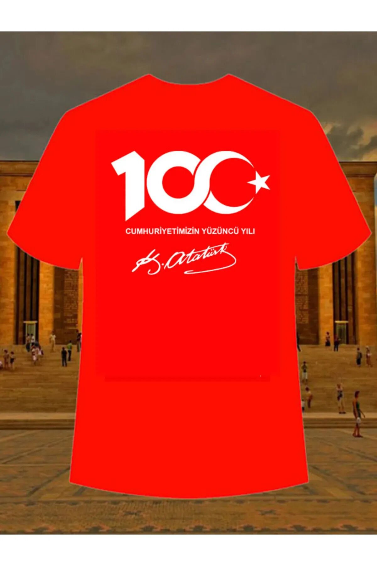 Unısex Çocuk Kısa Kol 100.yıl Özel Atatürk Baskılı Kısa Kollu 10 Kasım 23 Nisan 29 Ekim Kırmızı - 9-10 Yaş