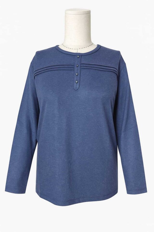 Kadın Kışlık Likralı Anne Penye Bluz Çizgili Şeritli Laci̇vert - 3XL