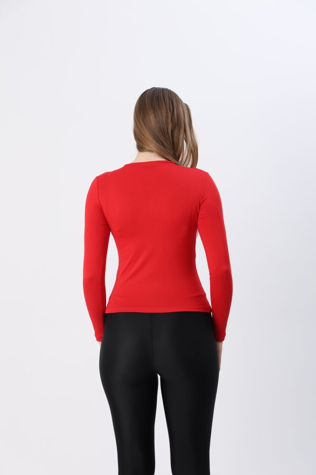 Kadın Kırmızı Yeni Sezon Bisiklet Yaka Uzun kol Penye Body Kırmızı - S