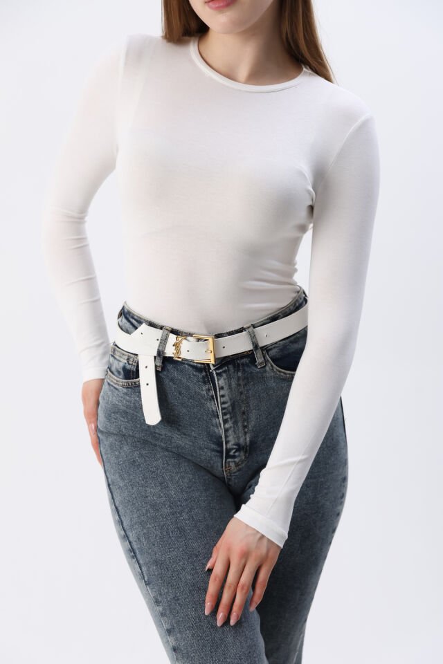 Kadın Kırmızı Yeni Sezon Bisiklet Yaka Uzun kol Penye Body Beyaz - M