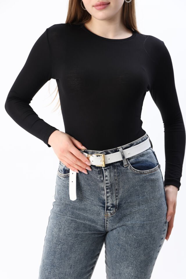 Kadın Kırmızı Yeni Sezon Bisiklet Yaka Uzun kol Penye Body Siyah - M