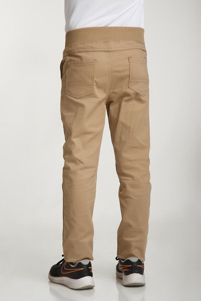 Okul Pantolonu Lastikli Ribana Bel Kanvas Çocuk Pantolonu Bej - 5-6 Yaş