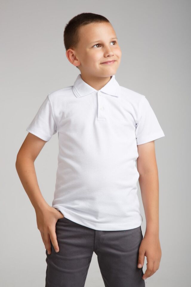Erkek Çocuk Penye Polo Yaka Beyaz Okul T-shirt