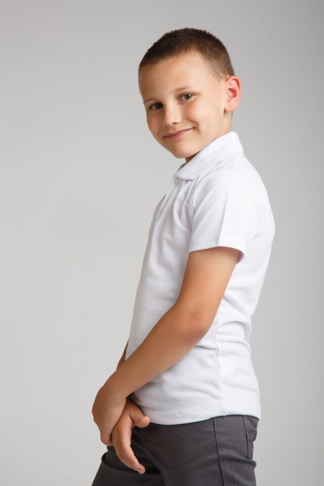 Erkek Çocuk Penye Polo Yaka Beyaz Okul T-shirt