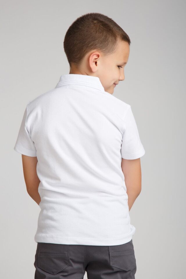 Erkek Çocuk Penye Polo Yaka Beyaz Okul T-shirt