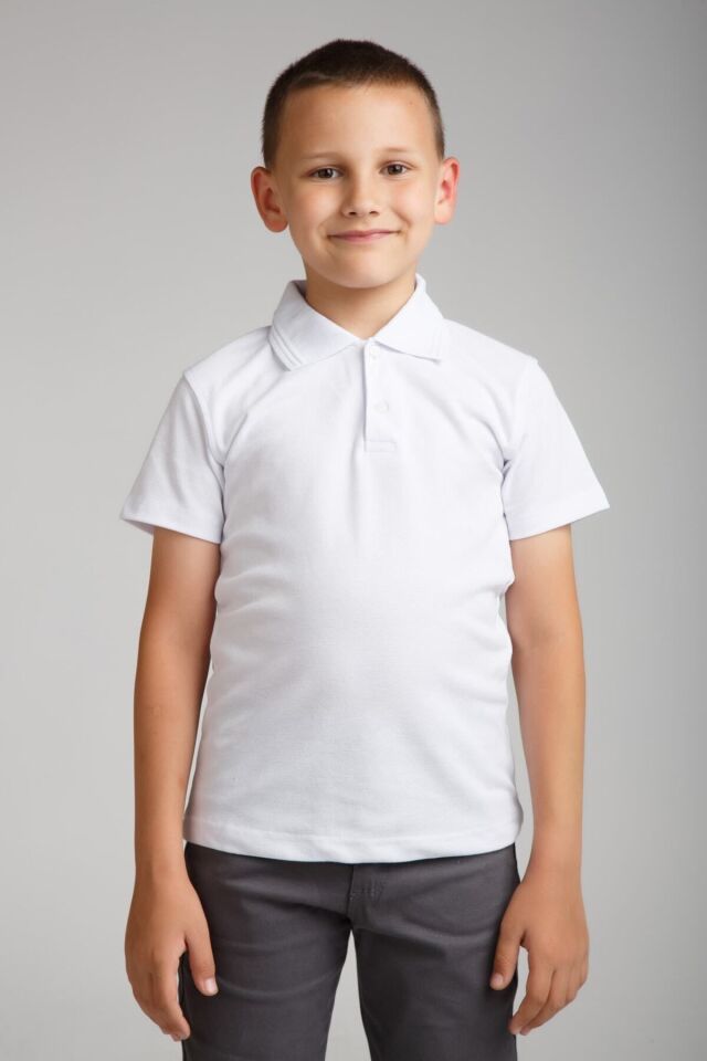 Erkek Çocuk Penye Polo Yaka Beyaz Okul T-shirt