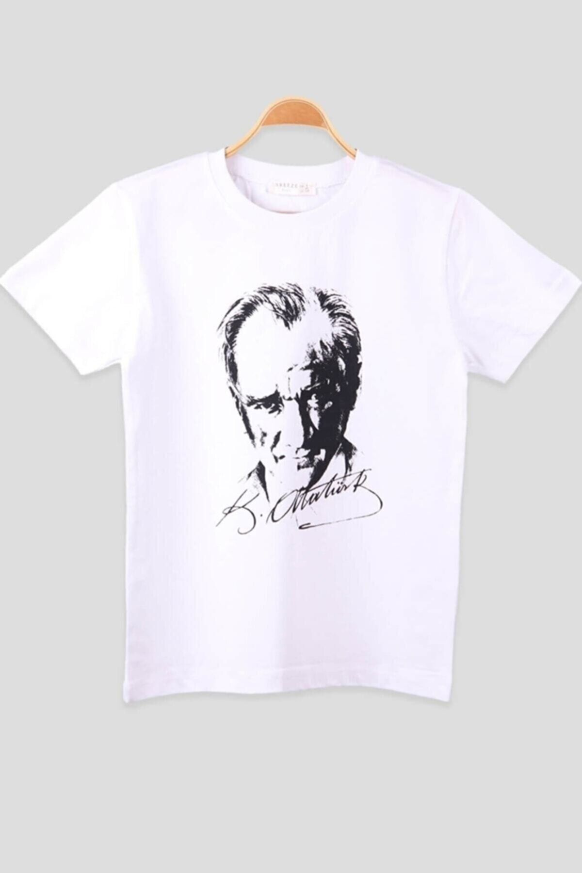 Atatürk Ve Imzası Ay Yıldız Bayrak Baskılı 23 Nisan 29 Ekim 18 Mart Kombin Penye T-shirt Beyaz - M