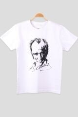 Atatürk Ve Imzası Ay Yıldız Bayrak Baskılı 23 Nisan 29 Ekim 18 Mart Kombin Penye T-shirt Beyaz - M