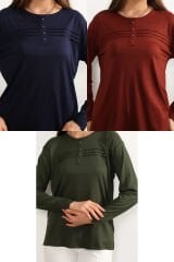 3 lü Paket Kadın Likralı Lacivert Mor Haki Anne Penye Bluz Yeni Sezon Çizgili Şeritli Lacivert-Kiremit-Haki - 5XL