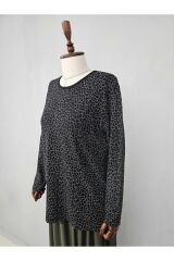 Kadın Likralı Orta Yaş Ve Üzeri Dört Mevsim Anne Penye Bluz Yeni Sezon Desenli Siyah - XL